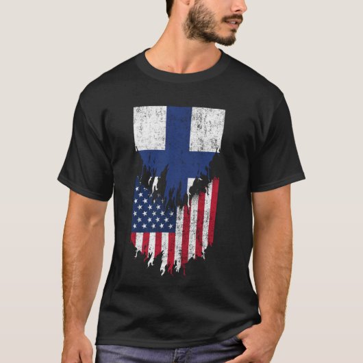 フィンランドで引き裂かれたフィンランドを破ったフィンランドのアメリカ国旗 Tシャツ (正面)