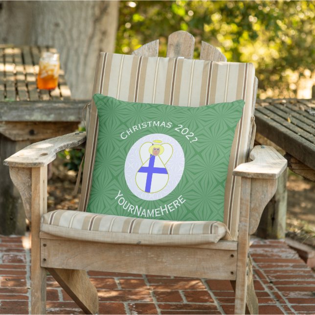 フィンランドのエンジェルクリスマスパーソナライズされた国旗 アウトドアクッション (椅子)