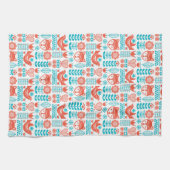 フィンランドのキツネ及び鳥の民芸パターン キッチンタオル (横)