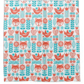 フィンランドのキツネ及び鳥の民芸パターン シャワーカーテン (正面)