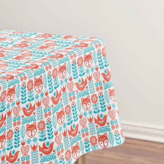 フィンランドのキツネ及び鳥の民芸パターン テーブルクロス (インサイチュ)