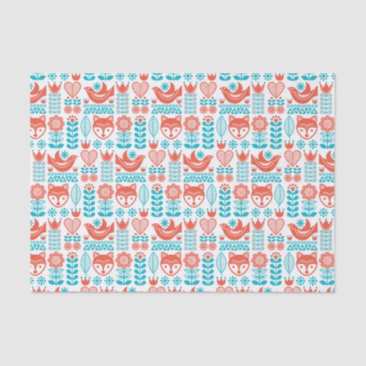 フィンランドのキツネ及び鳥の民芸パターン 薄葉紙 (正面)