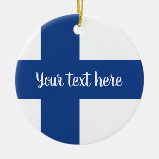 フィンランドのクリスマスツリーの写真の国旗 セラミックオーナメント (正面)