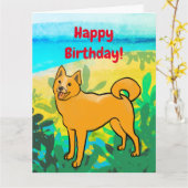 フィンランドのスピッツ誕生日カード カード (黄色い花)