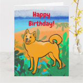 フィンランドのスピッツ誕生日カード カード (黄色い花)