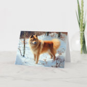 フィンランドのスピッツ雪のクリスマス カード (正面)