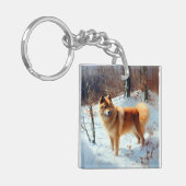 フィンランドのスピッツ雪のクリスマス キーホルダー (正面左)