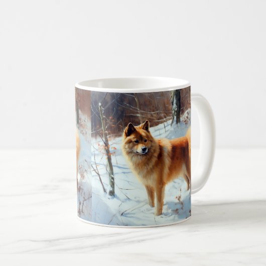 フィンランドのスピッツ雪のクリスマス コーヒーマグカップ (正面右)