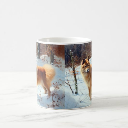 フィンランドのスピッツ雪のクリスマス コーヒーマグカップ (中央)