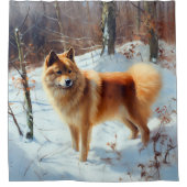 フィンランドのスピッツ雪のクリスマス シャワーカーテン (正面)