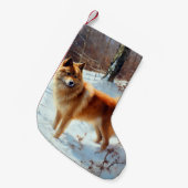 フィンランドのスピッツ雪のクリスマス スモールクリスマスストッキング (正面 (吊り時))