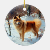 フィンランドのスピッツ雪のクリスマス セラミックオーナメント (裏面)