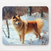 フィンランドのスピッツ雪のクリスマス マウスパッド (正面)