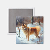 フィンランドのスピッツ雪のクリスマス マグネット (正面/裏面)