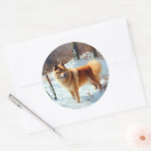 フィンランドのスピッツ雪のクリスマス ラウンドシール (封筒)