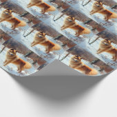 フィンランドのスピッツ雪のクリスマス ラッピングペーパー (角)