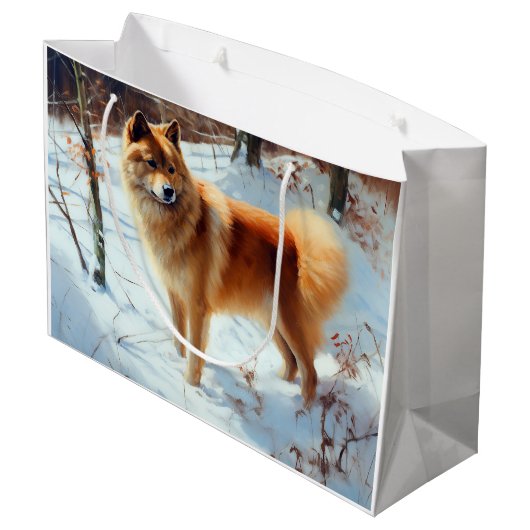 フィンランドのスピッツ雪のクリスマス ラージペーパーバッグ (裏面アングル)