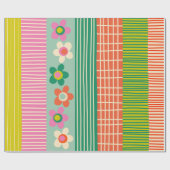 フィンランドのパッチワーク明るい花ストライプ柄 ラッピングペーパー (フラット)