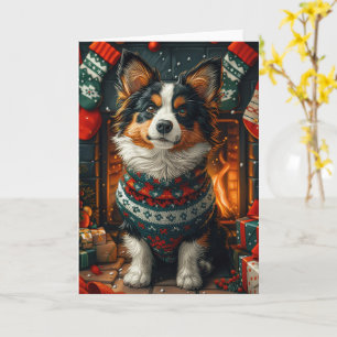 フィンランドのラップランド犬とクリスマスの贈り物がある暖炉 カード