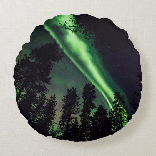 フィンランドのラプランドのオーロラのborealis ラウンドクッション (正面)