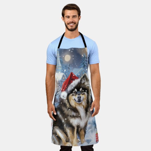 フィンランドのラプンドウィンターワンダーランドクリスマスジョイ エプロン (着用した状態)