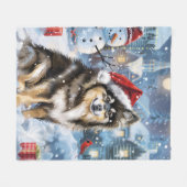 フィンランドのラプンドウィンターワンダーランドクリスマスジョイ フリースブランケット (正面(横))