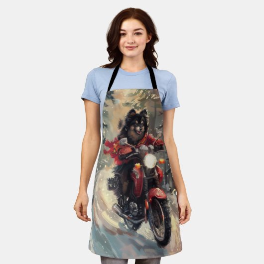 フィンランドのラプンドドッグオートバイクリスマス エプロン (着用した状態)