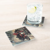 フィンランドのラプンドドッグオートバイクリスマス ガラスコースター (アングル)