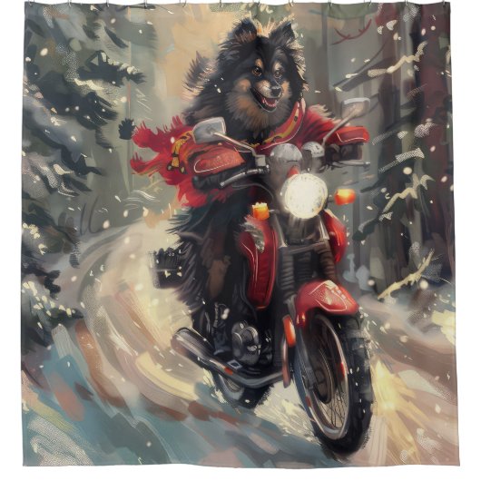 フィンランドのラプンドドッグオートバイクリスマス シャワーカーテン (正面)