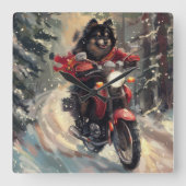 フィンランドのラプンドドッグオートバイクリスマス スクエア壁時計 (正面)