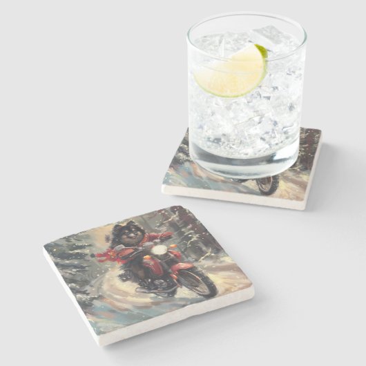 フィンランドのラプンドドッグオートバイクリスマス ストーンコースター (横)