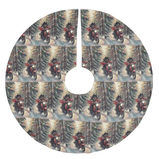 フィンランドのラプンドドッグオートバイクリスマス ブラッシュドポリエステルツリースカート (正面)