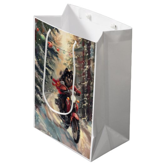 フィンランドのラプンドドッグオートバイクリスマス ミディアムペーパーバッグ (正面アングル)