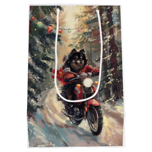 フィンランドのラプンドドッグオートバイクリスマス ミディアムペーパーバッグ (裏面)