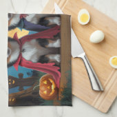 フィンランドのラプンドドッグスパンプキンハロウィンおもしろい キッチンタオル (四つ折り)