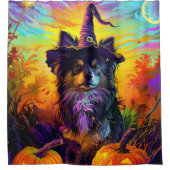 フィンランドのラプンドドッグハロウィーン魔女とカボチャ シャワーカーテン (正面)