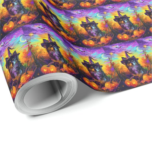 フィンランドのラプンドドッグハロウィーン魔女とカボチャ ラッピングペーパー (ロールコーナー)
