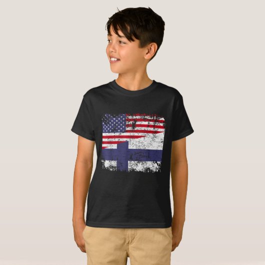 フィンランドのルーツハーフアメリカ国旗USAフィンランド国旗 Tシャツ (正面フル)