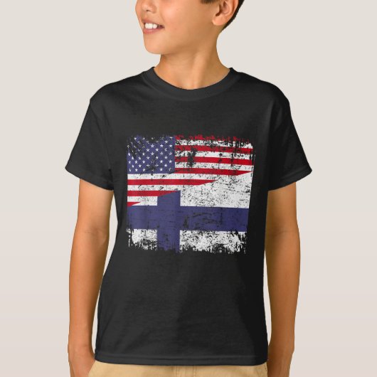 フィンランドのルーツハーフアメリカ国旗USAフィンランド国旗 Tシャツ (正面)