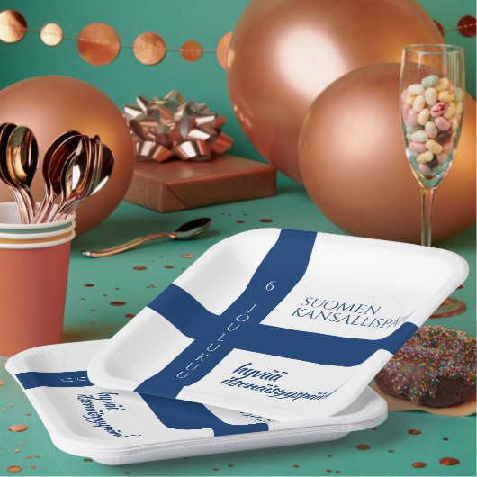 フィンランドの国家の日 フィンランドの国旗 ペーパープレート (複数)