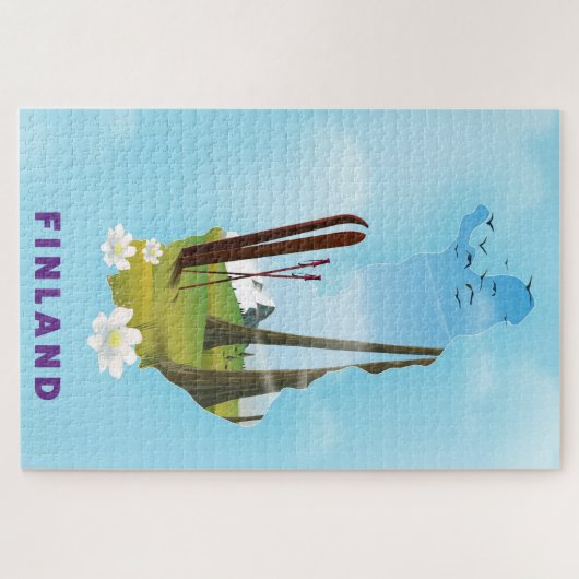 フィンランドの地図図解入りの、写真付きの旅行ポスター ジグソーパズル (横)