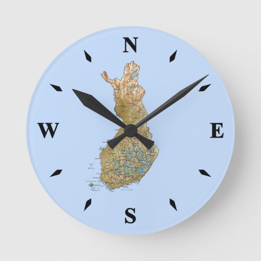 フィンランドの地図時計 ラウンド壁時計 (正面)