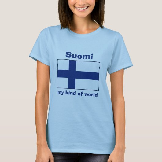 フィンランドの旗と地図とテキストのTシャツ Tシャツ (正面)