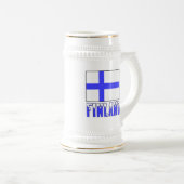 フィンランドの旗と雪の帽子をかぶった国名 ビールジョッキ (正面右)