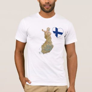 フィンランドの旗のハートおよび地図のTシャツ Tシャツ