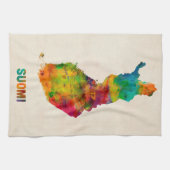 フィンランドの水彩画の地図(Suomi) キッチンタオル (横)