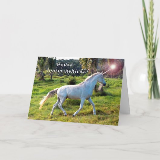フィンランドの誕生日、魔法のユニコーン カード (正面)