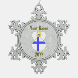 フィンランドエンジェル国旗のブロンドの髪 スノーフレークピューターオーナメント