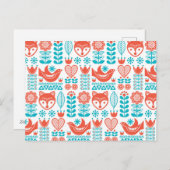 フィンランドキツネ&バードフォークアートパターン シーズンポストカード (正面/裏面)