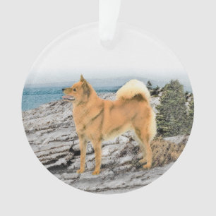 フィンランドスピッツ絵画アットシーショア – Dog Art オーナメント
